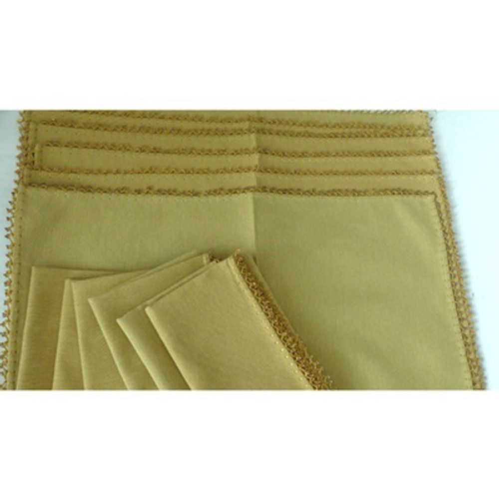 Gold Placemat and Napkin Set 12pc Beaded Crochet Trim Table Linens Service for 6